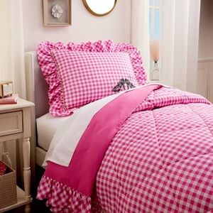 Wicked For Good Katie Kime Twin Comforter Pink Gingham Ruffles Heels Print NEW